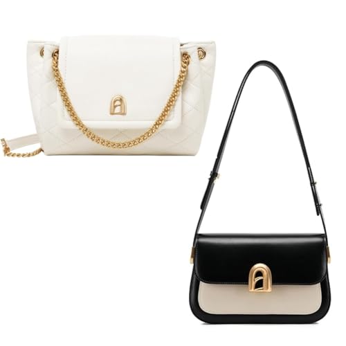 LA FESTIN Leather Purses With Adjustable Strap Designer Womens Crossbody Purse-Ivory and Black & Ivory
