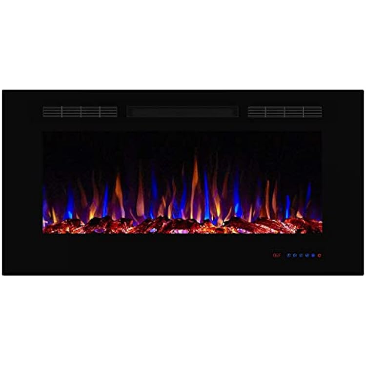 Valuxhome 42 Electric Fireplace, Recessed Fireplace Insert with Remote Control, Touch Screen, Logset & Crystal, 7501500W, Black