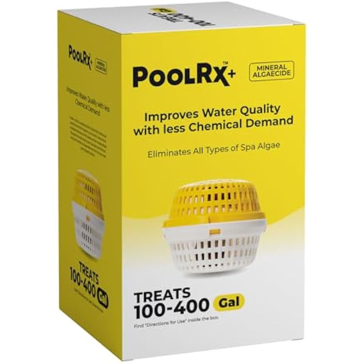 PoolRx Mineral Algaecide Unit, up to 6-Month Algae Control, for 100-400 gallons, Yellow & White, New Formula with Silver.