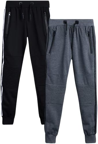 Boys Sweatpants - 2 Pack French Terry Joggers with Moto Knee Big Boy