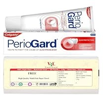 Colgate Gum Protection PerioGard Toothpaste 90grm/3.2oz Helps Fight Plaque Dual Active Formula Helps to Keep Gums Healthy + V4L 125 Sheets Multifold Paper Towel Free