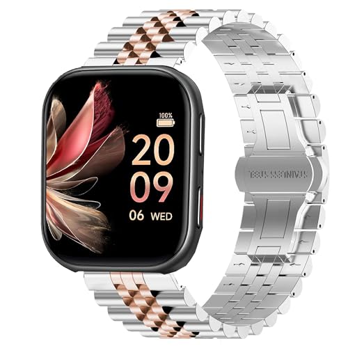 Compatible for FITVII Smart Watch Bands, 18mm, 20mm, 22mm Solid Stainless Steel Metal Band with Butterfly Folding Clasp Link Bracelet Compatible for FITVII Nexa, HM57, HM78, HM68, HM21, H56, H86 Smart Watch Fitness Tracker