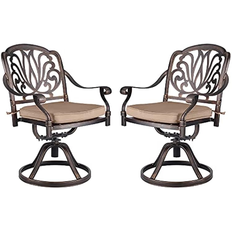 TITIMO 2 Piece Outdoor Patio Dining Chair Bistro Sets Cast Aluminum Patio Furniture Dining Chairs Swivel Rocker for Garden Deck Antique Bronze Swivel Rocker Chairs with Khaki Cushions Khaki
