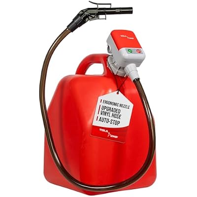 TERA PUMP 5th Gen TRFA01 Fuel Transfer Pump with Overfill Protection 2.7 GPM Universal Gas Can Adapter, 39.4 inch Vinyl Hose, Liquid Transfer Pump for E15, E85, Gas, Diesel & More