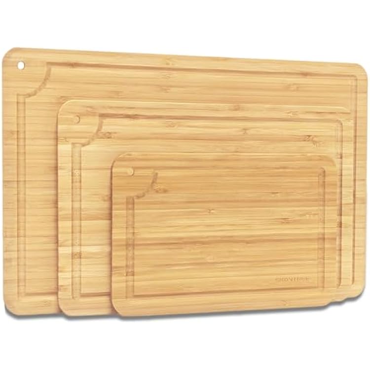 Bamboo Cutting Board Set of 3, Cutting Board for Kitchen with Handle, Juice Groov, Chopping Board for Meat, Vegetables, Fruits