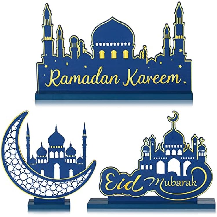 Ramadan Table Decoration for Home 2024 Ramadan Table Centerpieces Happy Eid Mubarak Party Decor Ramadan Wooden Plaque Ornament Muslim Islam Favors Pendant Eid Al Fitr Supplies3 Pcs, Classic