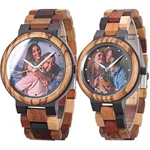 EBONY Custom Wooden Watch for Men Personalized Women Wood Wristwatch with Engraved Photo Design Luminous Hands Unique Gift for Birthday Anniversary or Wedding
