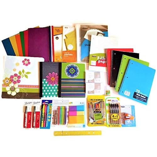 Over 55 Count School Supply Bundle, for Middle, High School and College - Binder, Mechanical Pencils, Sharpie, Pens, Hi-liters, Folders, Note Books Plus More - Wide Ruled