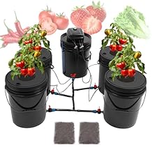 DWC Hydroponics Grow System, 5-Gallon Deep Water Culture Recirculating Drip Garden System with Multi-Purpose 6m Hose Air Hose, Air Pump, and Air Stone, for Indoor/Outdoor Leafy Vegetables