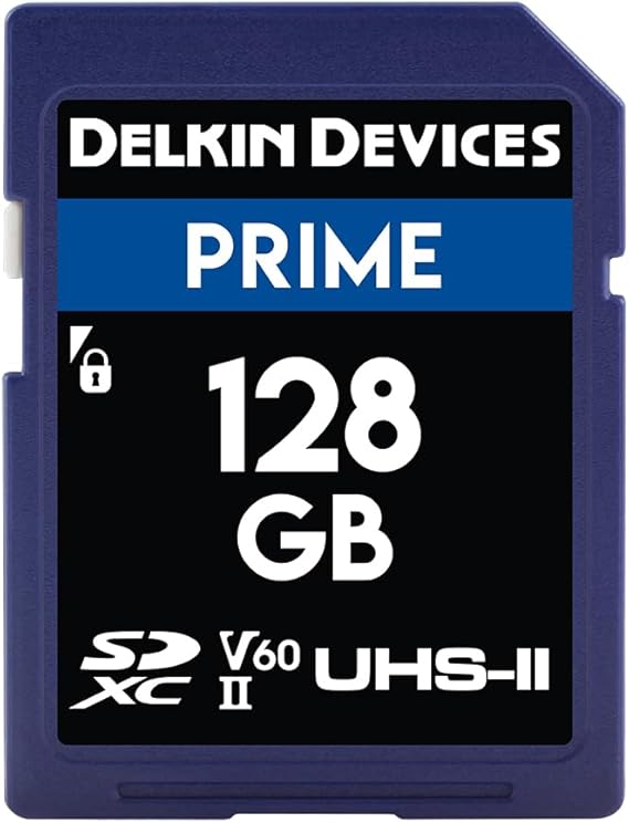 Delkin Devices Prime 128GB SDXC UHS-II Memory Card 300MBs Read, 105MBs Write | Ideal for 8K, 4K, HDR, and 360o Video | High-Performance SD Card for Cameras