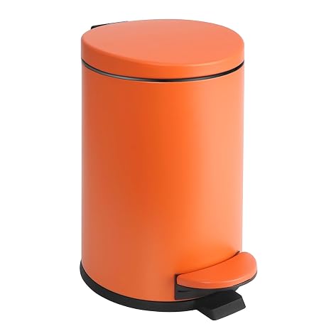 TIPGO Small Bathroom Trash Can with Lid Soft Close, 1.2 Gal, Orange | Hands-Free Step Pedal, Removable Inner Bucket, 4.5 Liters, Round Stainless Steel Garbage Can for Bedroom, Office, Kitchen