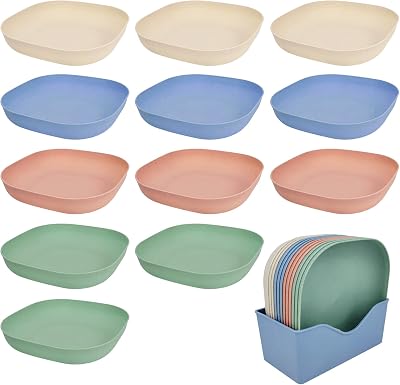 Wheat Straw Plates,5.7inches Dinner Plates Set of 12,Small Plates for Dessert, Appetizers, fruits, snacks, salads, etc...Dishwasher & Microwave Safe Mixed color, 5.7 inches