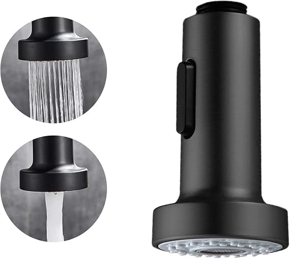 Kitchen Tap Spray Head, 2 Function Tap Adapter for Kitchen Sink | Replacement Shower Head for Kitchen Pull Out Tap&Bathroom Mixer Faucet Chrome Finish Universal G1/2 (Black)