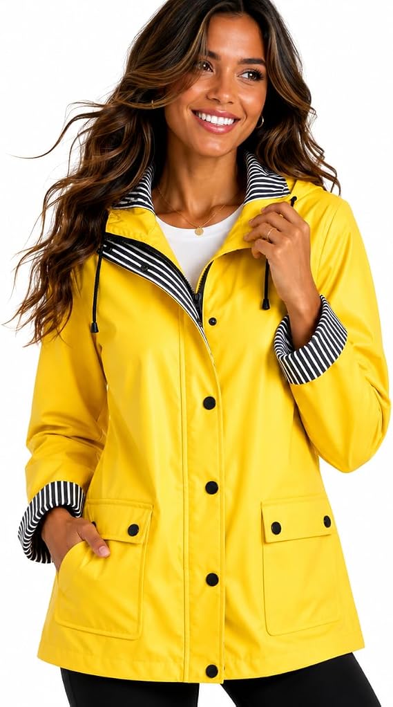 URBAN REPUBLIC Womens Rain Jacket - Lightweight Insulated Water Resistant Slicker Shell Rain Coat Windbreaker for Women
