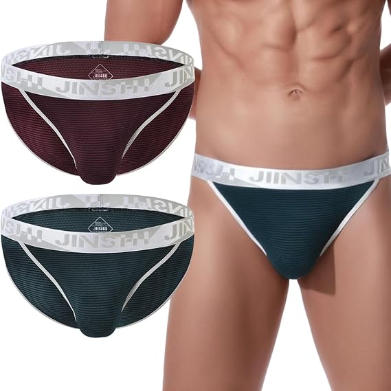 Mens Sexy striped Briefs Bulge Enhancing Pouch Underwear Low Rise Bikini Underwear for Men