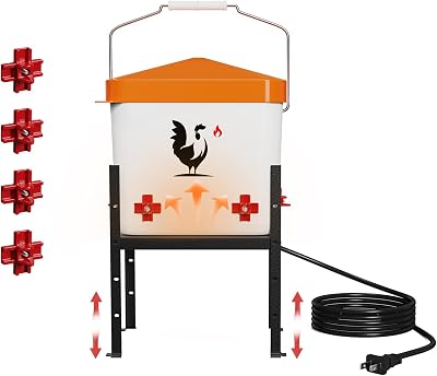 Heated Chicken Waterer, 1.8 Gallons Chickens Poultry Waterer with Nipples, Height Adjustable & Detachable Stand, All-Season Chicken Coop Waterers, Chicken Water Heater 7L, Orange Cover