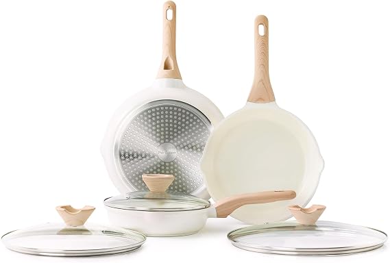 Kordisen Non-Stick Ceramic Pan Set with Lid 20/24/28 cm 3-Piece Ceramic Coating Induction Pan Set Healthy Non-Toxic Cookware Heat Resistant Handle PFAS and PFOA Free