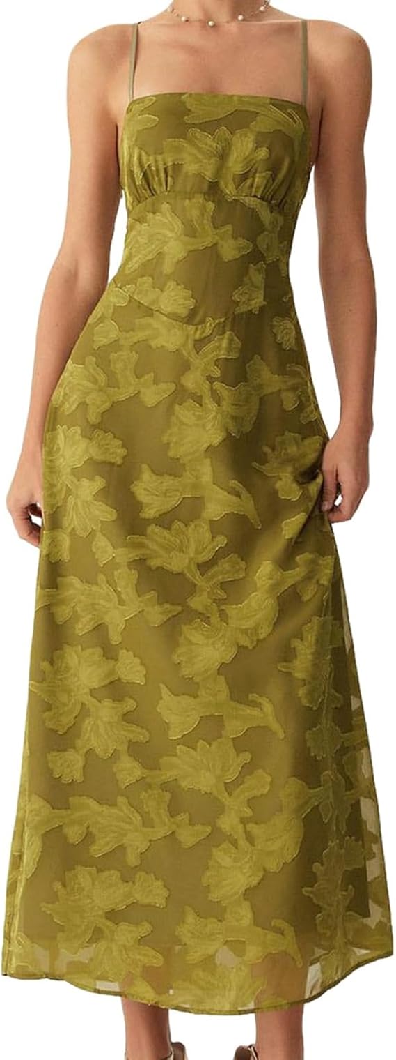 RIHOAS Women's Floral Maxi Dresses Summer Spaghetti Strap Cocktail Party Wedding Guest Dress Tie Back Sundress