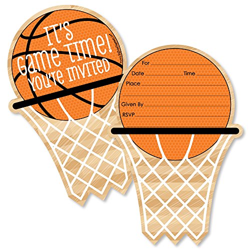 Big Dot of Happiness Nothin but Net - Basketball - Shaped Fill-in Invitations - Baby Shower or Birthday Party Invitation Cards with Envelopes - Set of 12