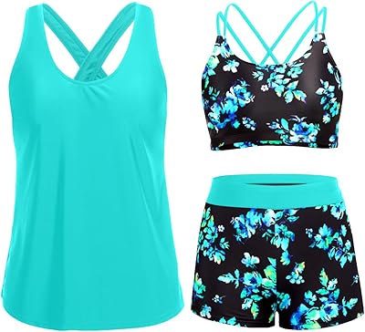 Holipick 3 Piece Tankini Swimsuits for Women Tummy Control Bathing Suits Swim Tank Top with Bra Boy Shorts Teen Swimwear 2026