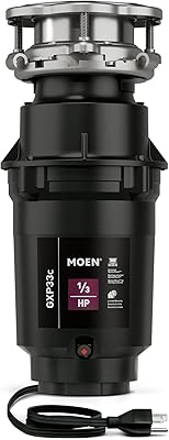 Moen Lite Series PRO Compact Continuous Feed Garbage Disposal for Kitchen Sink with Power Cord, GXP33C
