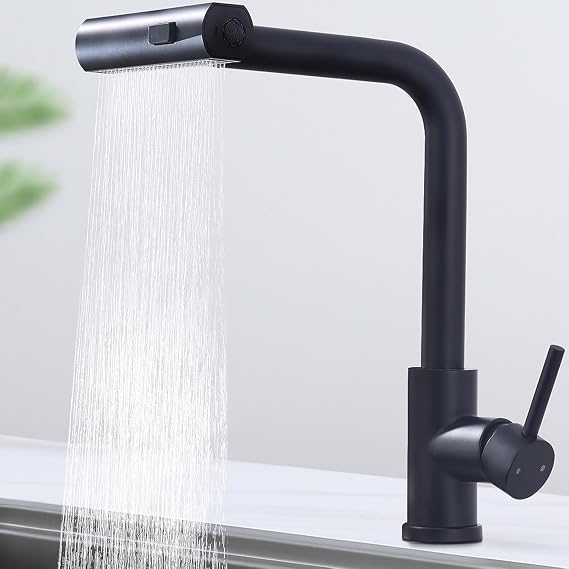 HOMELODY Wasserhahn Küche Schwarz Küchenarmatur Ausziehbar mit 3 Strahlarten Spültischarmatur mit Brause Armatur Küche 360° Schwenkbar Mischbatterie Küche Edelstahl