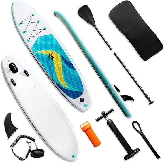 Stand Up Paddle Board 126"32"6" Extra Wide Thick Inflatable Paddle Board for Youth Adults with Premium Sup Accessories & Backpack, Non-Slip Deck, Leash, Adjustable Paddle, Hand Pump, Bottom Fin