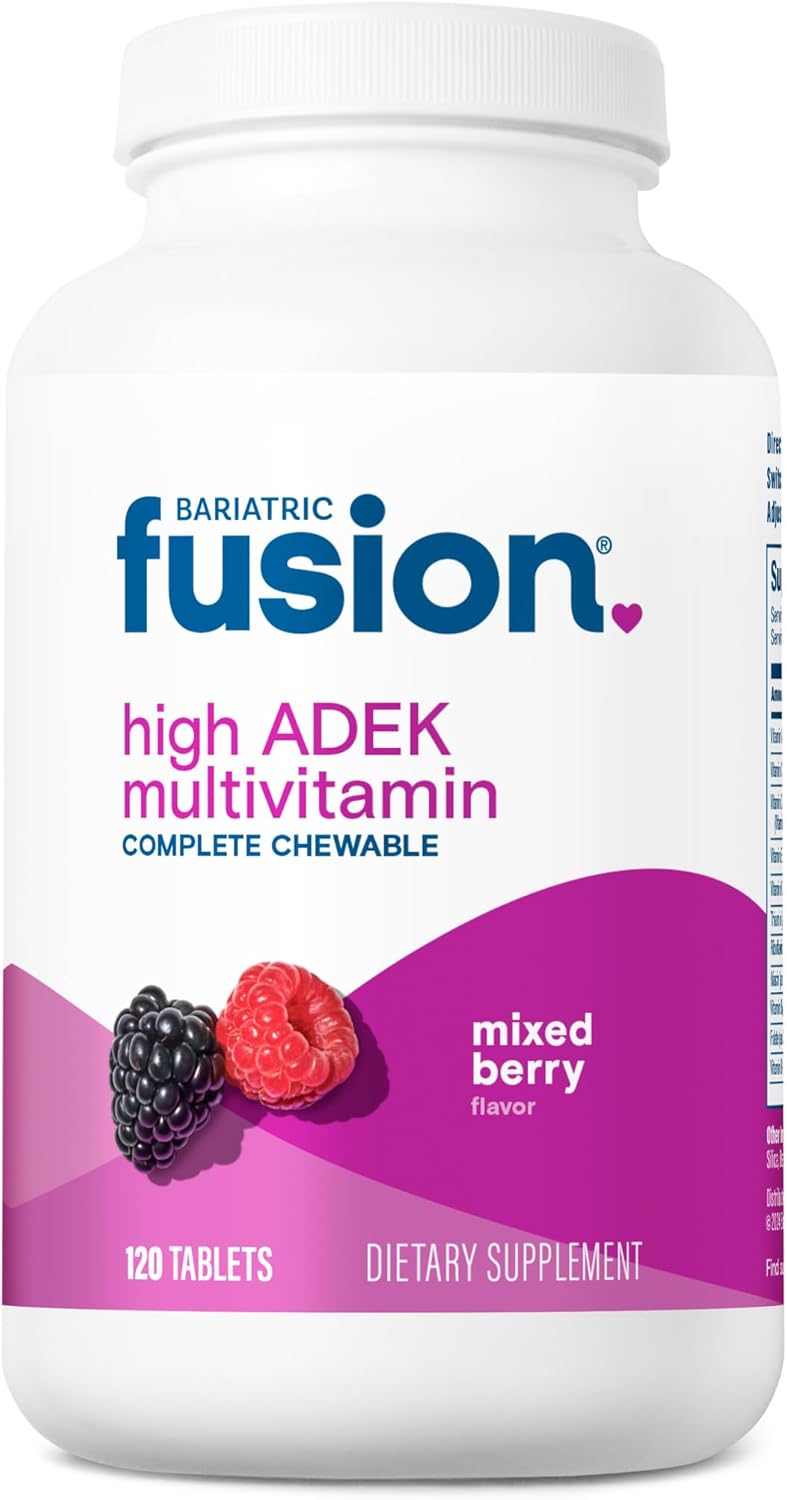 Bariatric Fusion Chewable Multivitamin with High ADEK Vitamins | Multi for Duodenal Switch Patients | Mixed Berry Flavored Tablets | with Iron and Calcium | One Month Supply