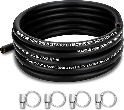 516 Marine Fuel Line Hose - 12 FT SAE J1527 Type A1-15 Rubber Fuel Line for Boats, Outboards & Marine Engines