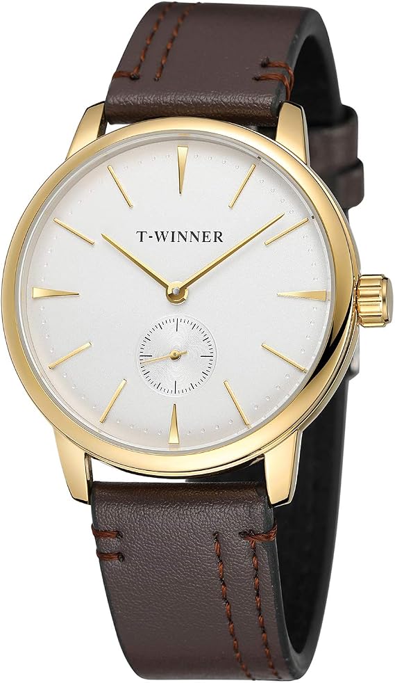 FORSINING Men's Mechanical Hand Wind Analog Sport Style Wrist Watch with Leather Strap, White and Brown , Fashion