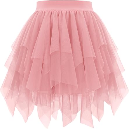 tagunop Womens Tulle Skirts High Low Layered Puffy Fairy Skirt Mini Party Costume Irregular Adults Tutus