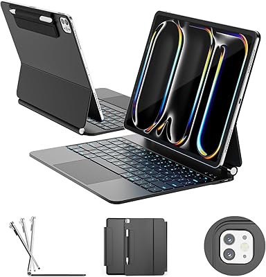 for ipad Pro 13 inch Case with Keyboard M5 2025  M4 2024, Magic Keyboard with Pencil Buckle, 11 Colors Backlight, Stain-Resistant Surface, Multi-Touch Trackpad, Magnetic Stand, Black