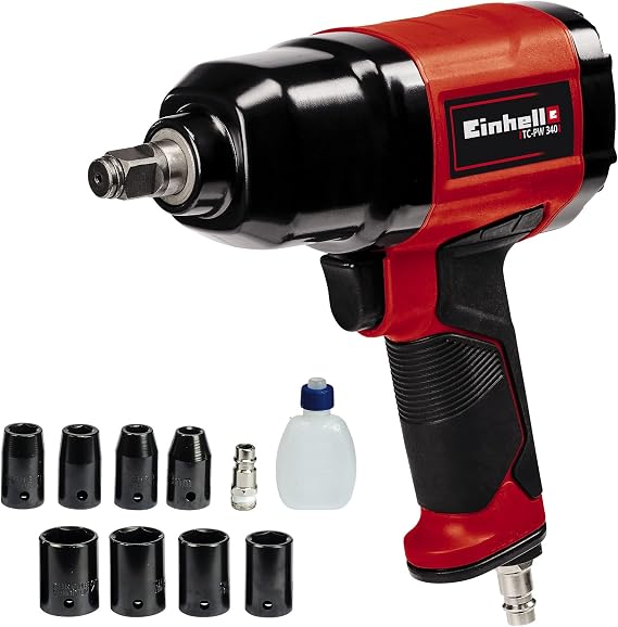 Einhell Air Impact Nut Crimping TC-PW 340 (Max. torque 340 Nm, right/left rotation, rubber coated handle, 8 bites, empty oil bottle and nipple included) - 4138950
