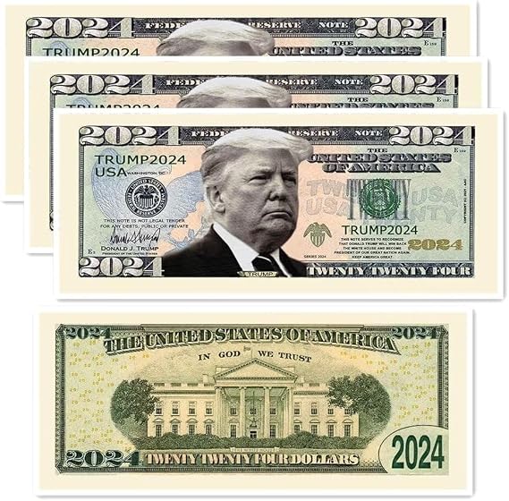 YIQILAFADA Donald Trump 2024 Novelty Dollar Bill Twenty - Pack of 25 - Full Color Front & Back Make American Great Again