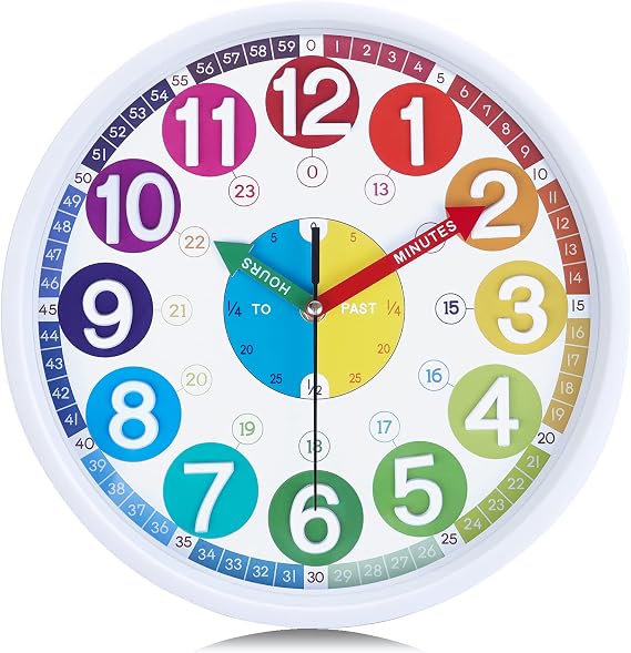 Lafocuse 12 Inch Analog Rainbow Kids Learning Wall Clock Battery Operated