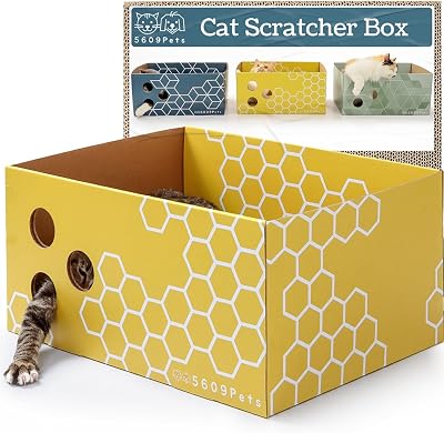 Extra Large Cardboard Cat Scratcher with Refillable Double-Sided Scratch Pad, NoMess Cat Scratching Box for Indoor Cats