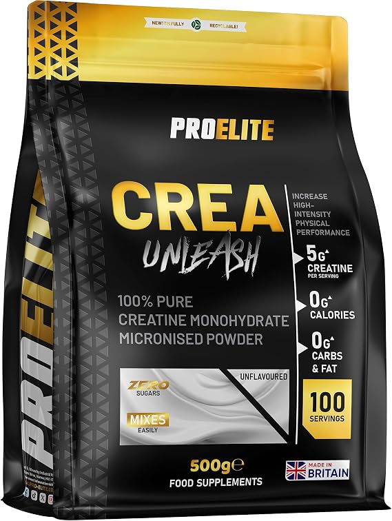 PROELITE Creatine Monohydrate Powder 500g Unflavoured - 100 Servings | Micronised Creatine for Muscle Strength, Performance & Recovery | Vegan Friendly Pre & Post Workout Supplement