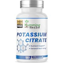 Humming Herbs Potassium Citrate Supplement | 1100 mg per Serving Delivering 398 mg Potassium | 180 Vegan Capsules | 90 Day Supply