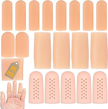 Gel Finger Cots,20 Pcs Silicone Finger Protectors Covers,Finger Caps Finger Sleeves Thumb Protector Bandage,Gel Finger Support Protector 20