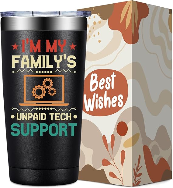 SpenMeta Tech Gifts for Men - Fathers Day Christmas Gift for IT Techies Guys, Geek, Programmer - I'm My Family's Unpaid Tech Support Tumbler Cup 20oz