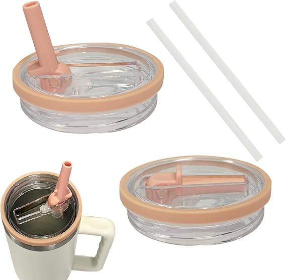 2 PCS Tumbler Flip Straw Lid Replacement Fit for Stanley Cup 40 OZ, Spill Proof Splash Resistant Cup Lid fits for Stanley Quencher Tumbler, Proof Tumbler Covers for Stanley Cup Accessories (pink)