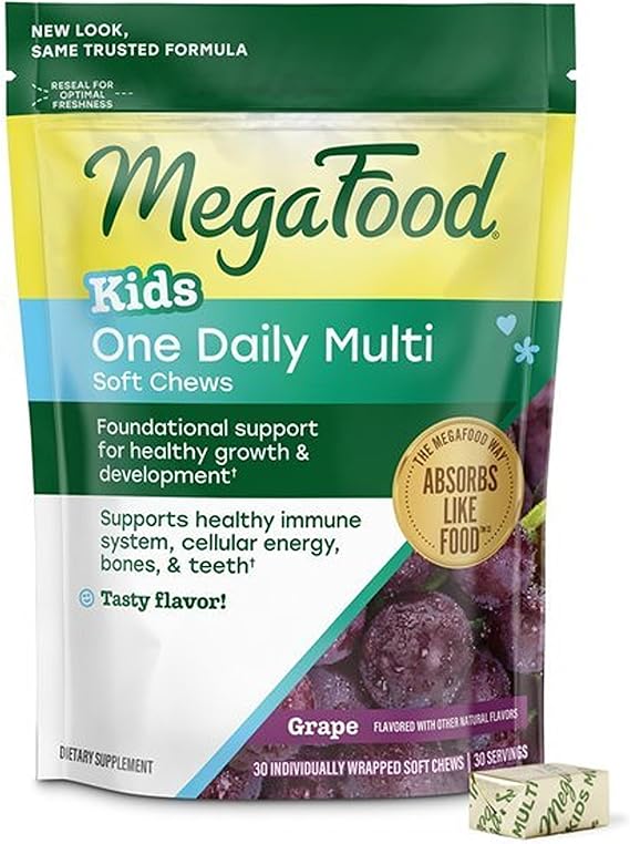 MegaFood Kids One Daily Multivitamin Soft Chews, Grape, 30 Chews