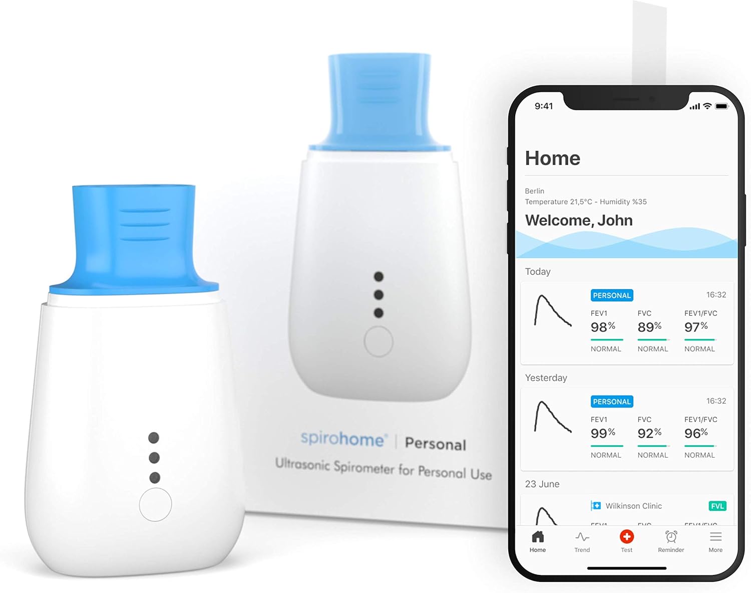 Personal Spirometer, World's First Personal Ultrasonic Spirometer, Ultrasonic Spirometry, Lung Capacity Tester, Asthma Peak Flow Meter for Adults &amp; Children, Digital PEFFEV1 Meter