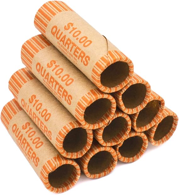 CAROUSELCHECKS Preformed Quarter Coin Wrappers, Bundle of 100