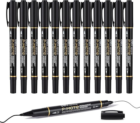 deli Twin Tip Permanent Markers,12 Count | Fine Point and Ultra Fine Point for Signature and Marking, Black