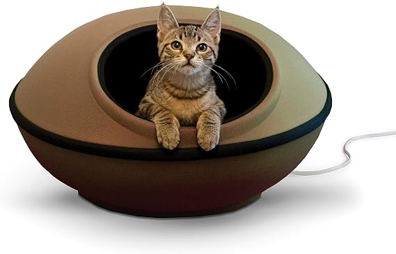K&H Heated Cat Bed, Thermo-Mod Dream Pod Indoor, Safety Listed, 22in Tan