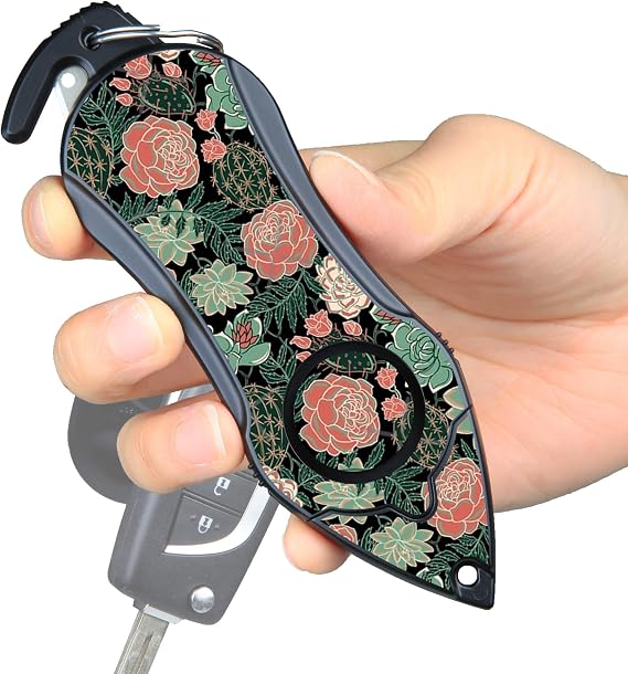 Stinger USA 140dB Siren Personal Safety Alarm Keychain Emergency Tool | Green Flower, Panic Alarm Siren, Seatbelt Cutter, Car Window Breaker, Safety Device for Women Kid