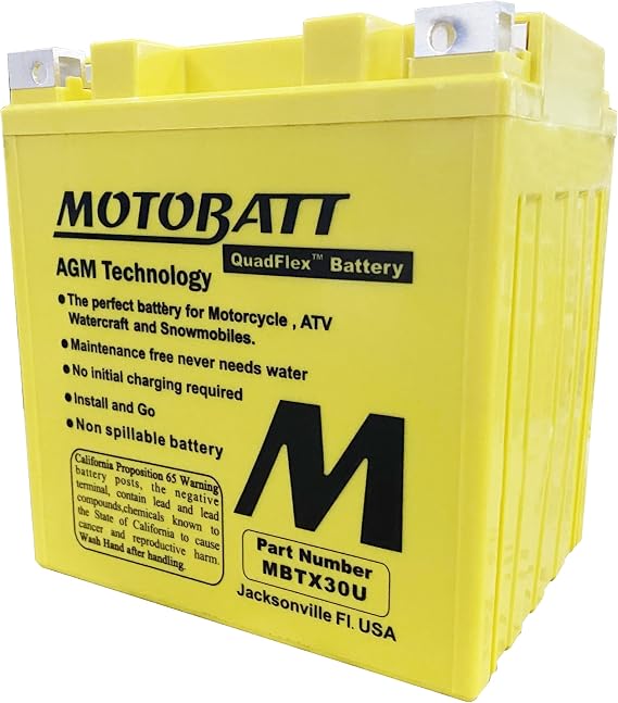 MotoBatt MBTX30U (12V 32 Amp) 380CCA Factory Activated Maintenance Free QuadFlex AGM Battery
