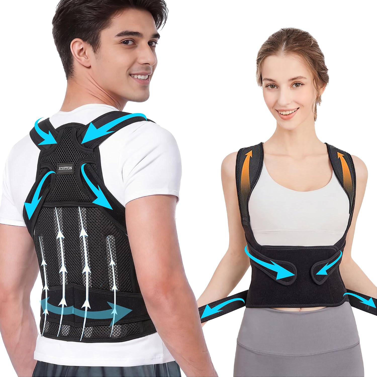 Back Brace Support Posture Corrector for Women & Men:2-in-1 Back Support, Lightweight and Flexible Shoulders Straightener for Yoga, Office, Gym, Desk Work, Portable Orthosis, Relieves Pain