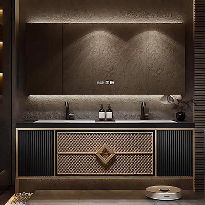72 inch Double Sink Bathroom Vanity - Luxury Floating Bathroom Vanity with Smart Defog Mirror, Modern Bathroom Sink Cabinet with Multiple Storage Areas
